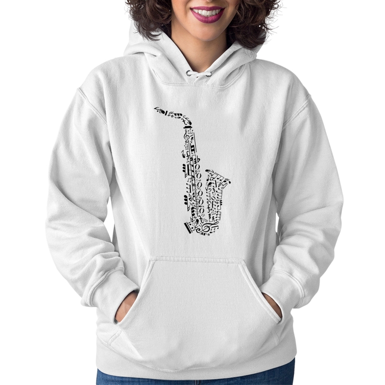 Moletom Feminino Saxofone Notas Musicais - Branco