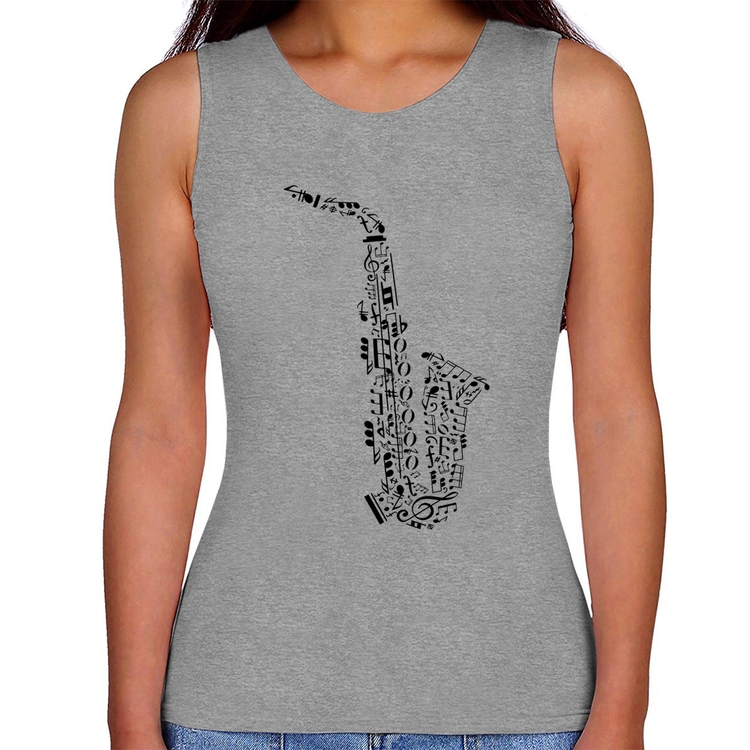 Regata Feminina Saxofone Notas Musicais - Cinza