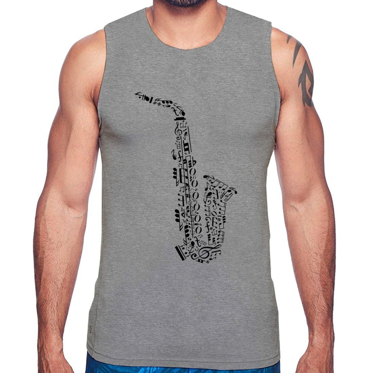 Regata Saxofone Notas Musicais - Cinza