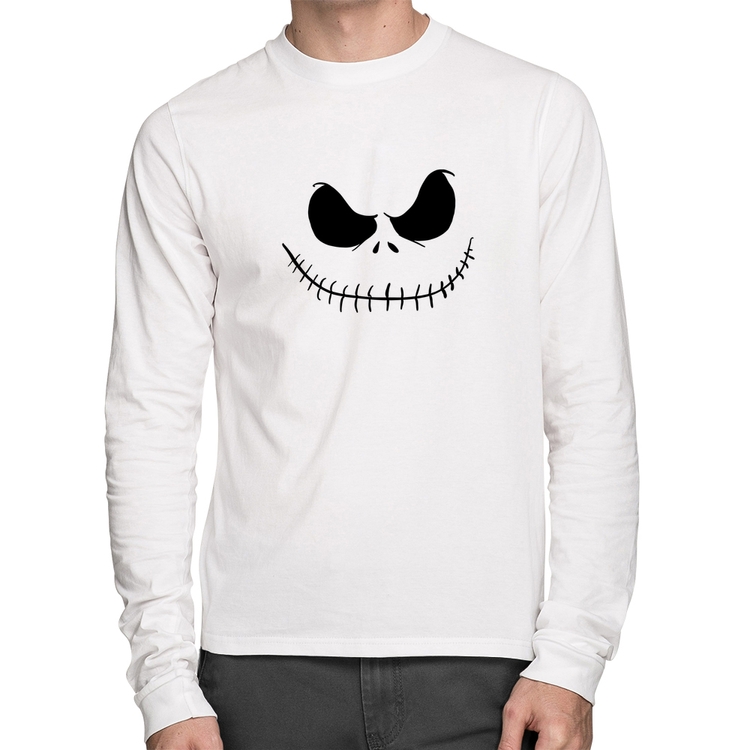 Camiseta Algodão Scare Face Manga Longa - Branca