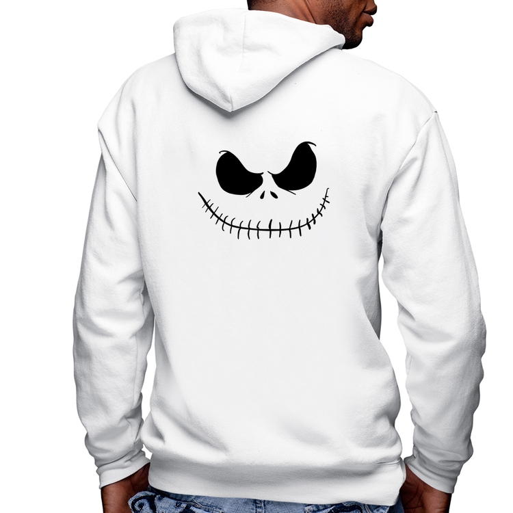 Blusa Moletom Scare Face Masculina com Capuz e Zíper - Branca