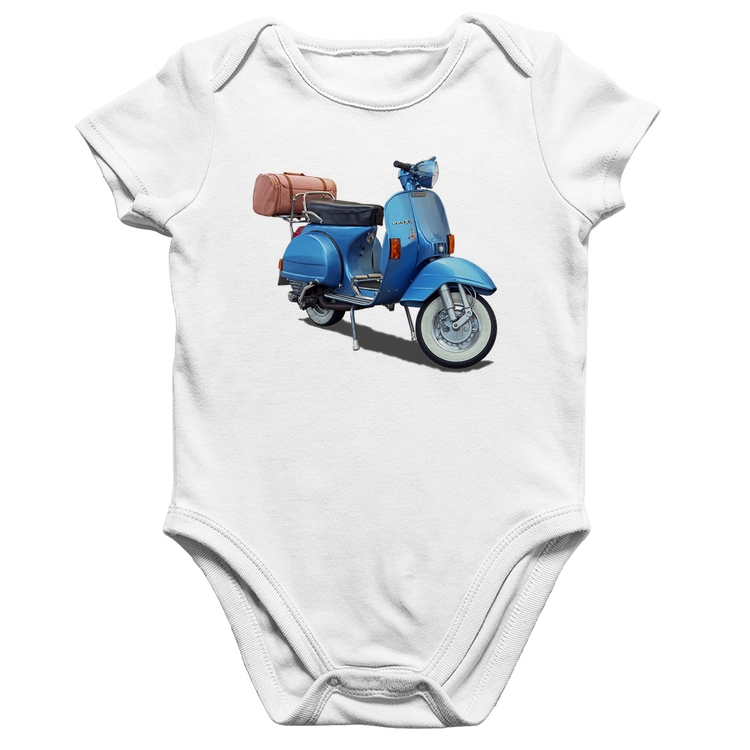 Body Bebê Algodão Scooter Azul - Branco