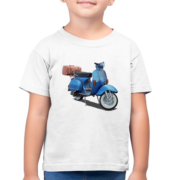 Camiseta Algodão Infantil Scooter Azul - Branca