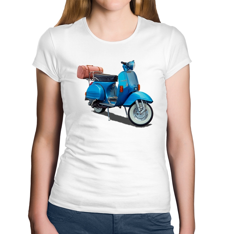 Baby Look Algodão Scooter Azul - Branca