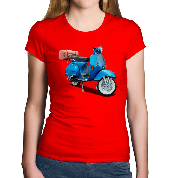 Baby Look Algodão Scooter Azul - Vermelha