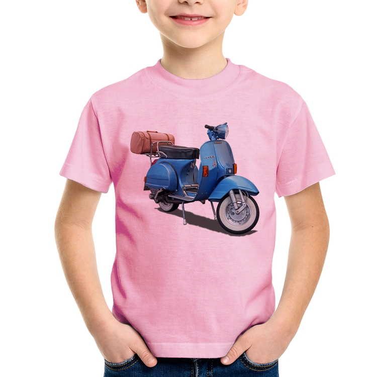 Camiseta Infantil Scooter Azul - Rosa Bebê