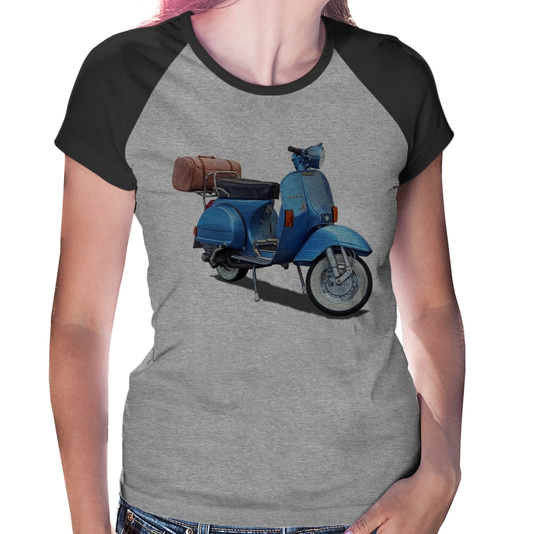 Baby Look Raglan Scooter Azul - Cinza/Preto