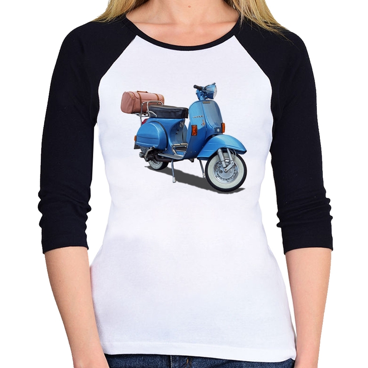 Baby Look Raglan Scooter Azul Manga 3/4