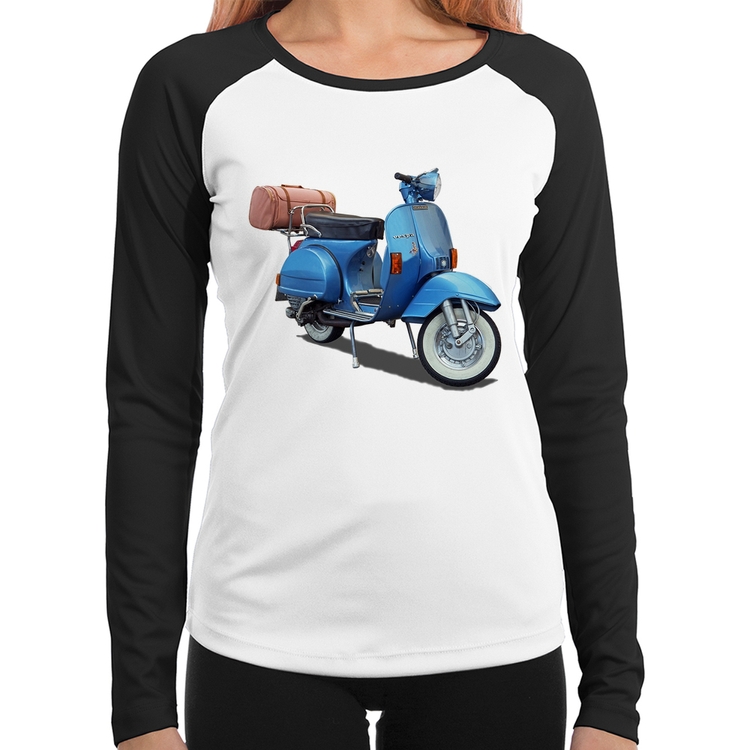 Baby Look Raglan Scooter Azul Manga Longa