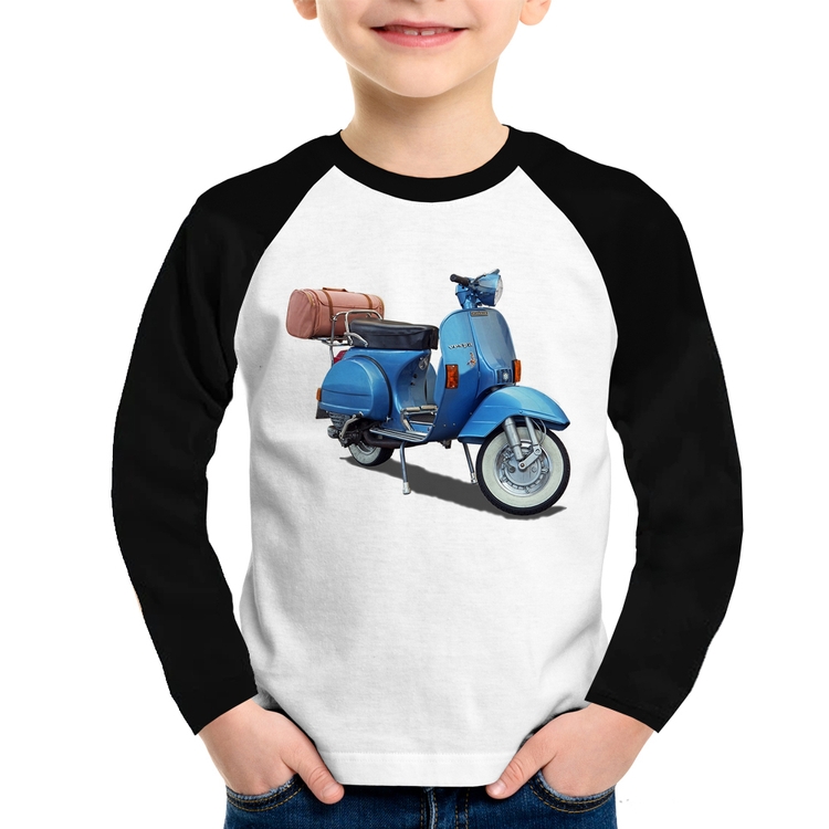 Camiseta Raglan Infantil Scooter Azul Manga Longa