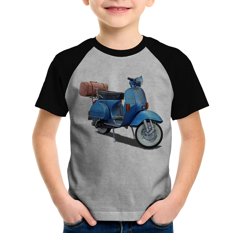Camiseta Raglan Infantil Scooter Azul - Cinza/Preto