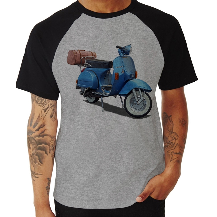 Camiseta Raglan Scooter Azul - Cinza/Preto