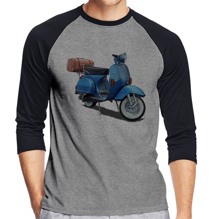 Camiseta Raglan Scooter Azul Manga 3/4 - Cinza/Preto