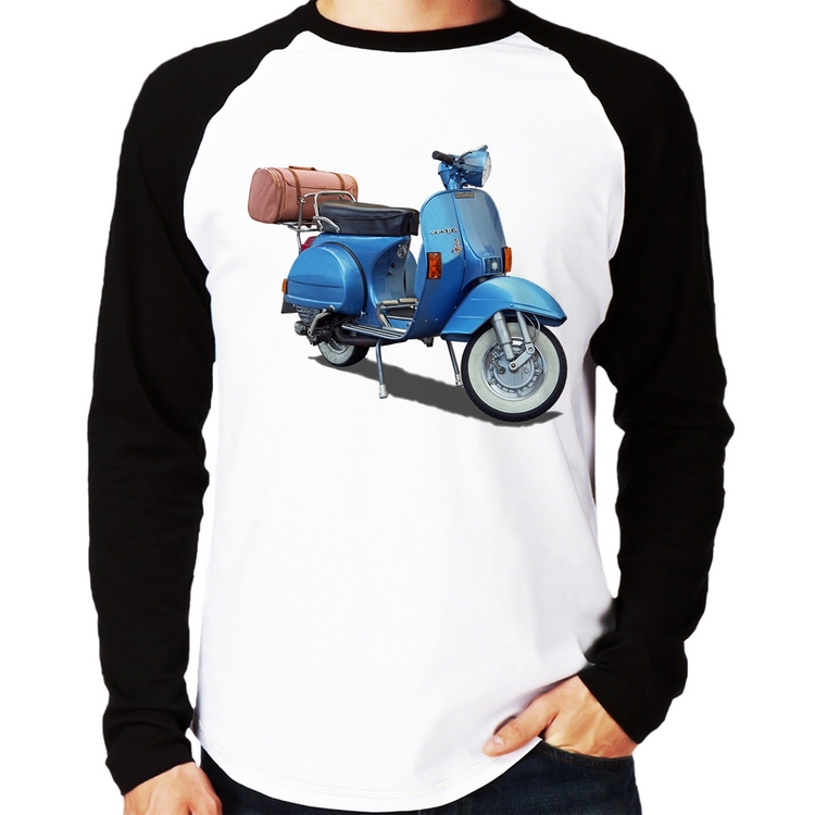 Camiseta Raglan Scooter Azul Manga Longa