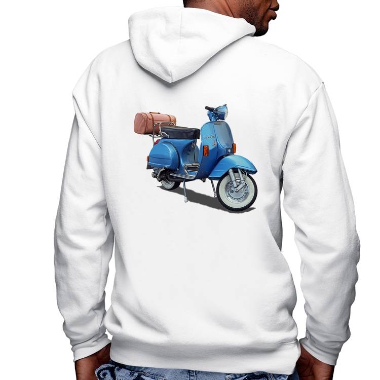 Blusa Moletom Scooter Azul Masculina com Capuz e Zíper - Branca