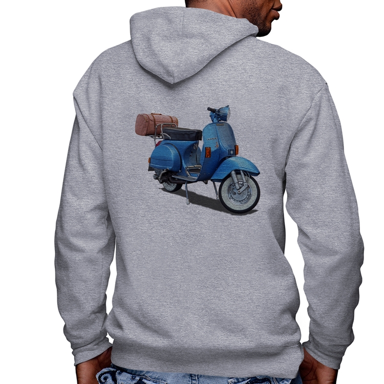 Blusa Moletom Scooter Azul Masculina com Capuz e Zíper - Mescla