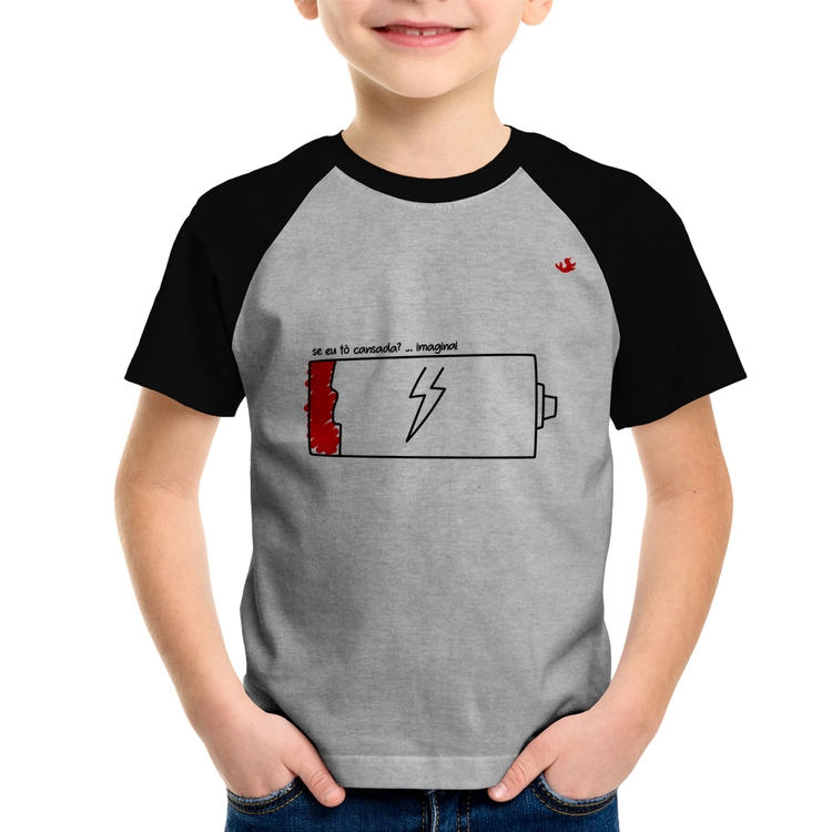 Camiseta Raglan Infantil Se eu tô cansada? - Cinza/Preto