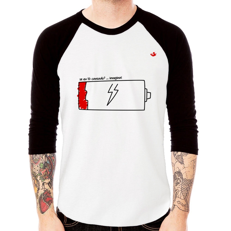 Camiseta Raglan Se eu tô cansado? Manga 3/4