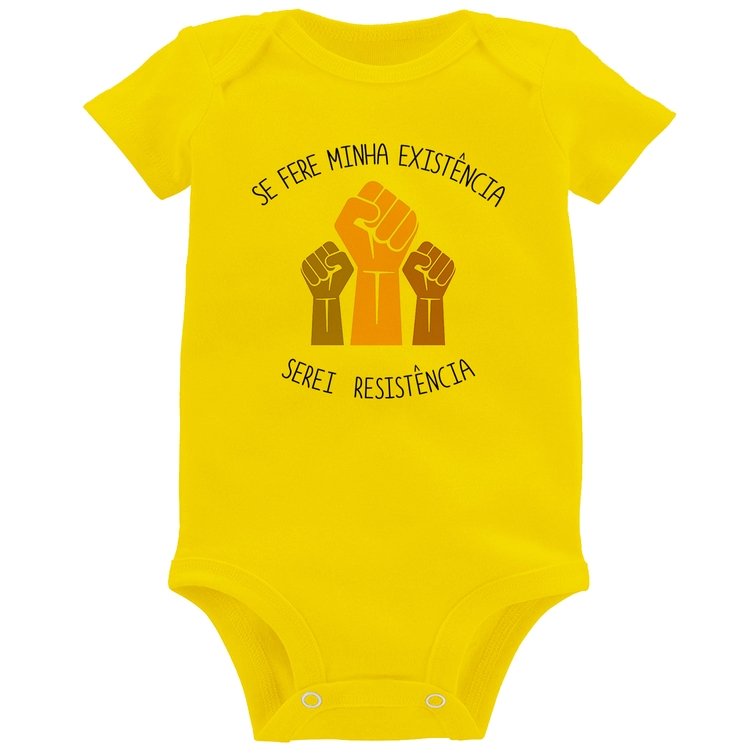 Body Bebê Se fere minha existência, serei resistência - Amarelo