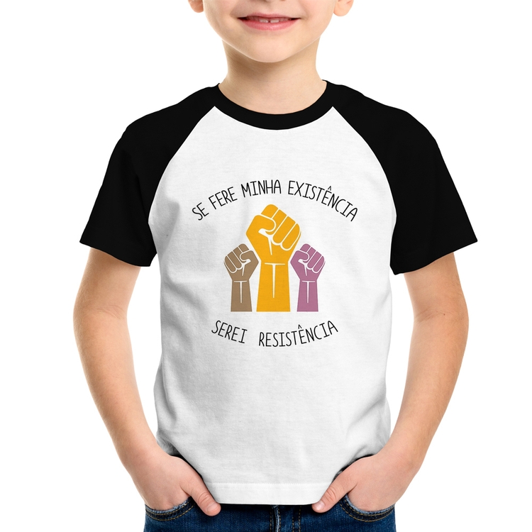 Camiseta Raglan Infantil Se fere minha existência, serei resistência