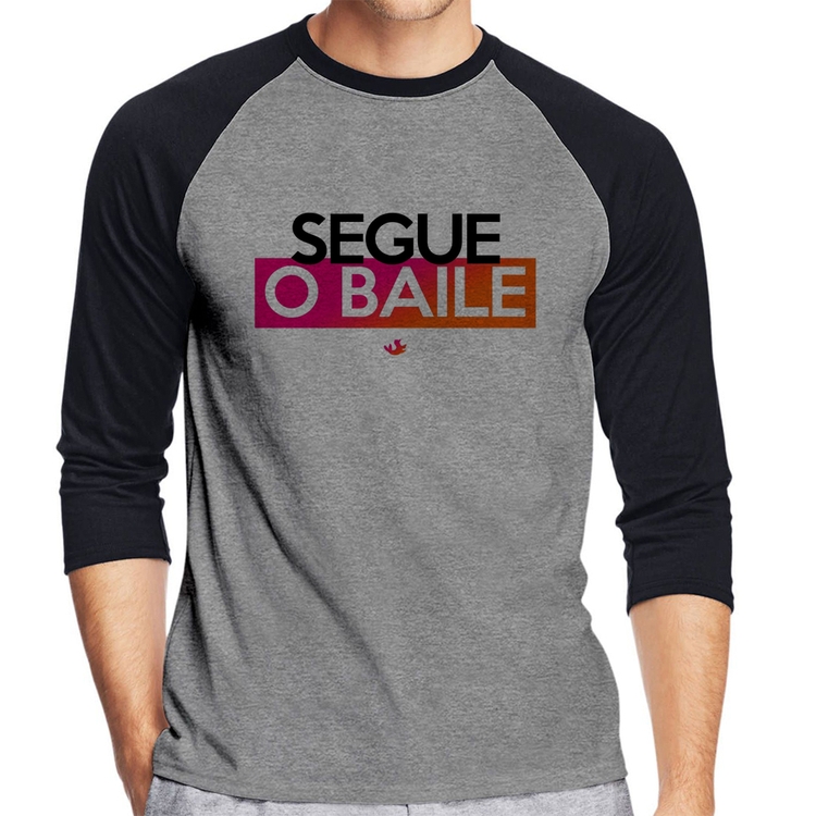Camiseta Raglan Segue o baile Manga 3/4 - Cinza/Preto