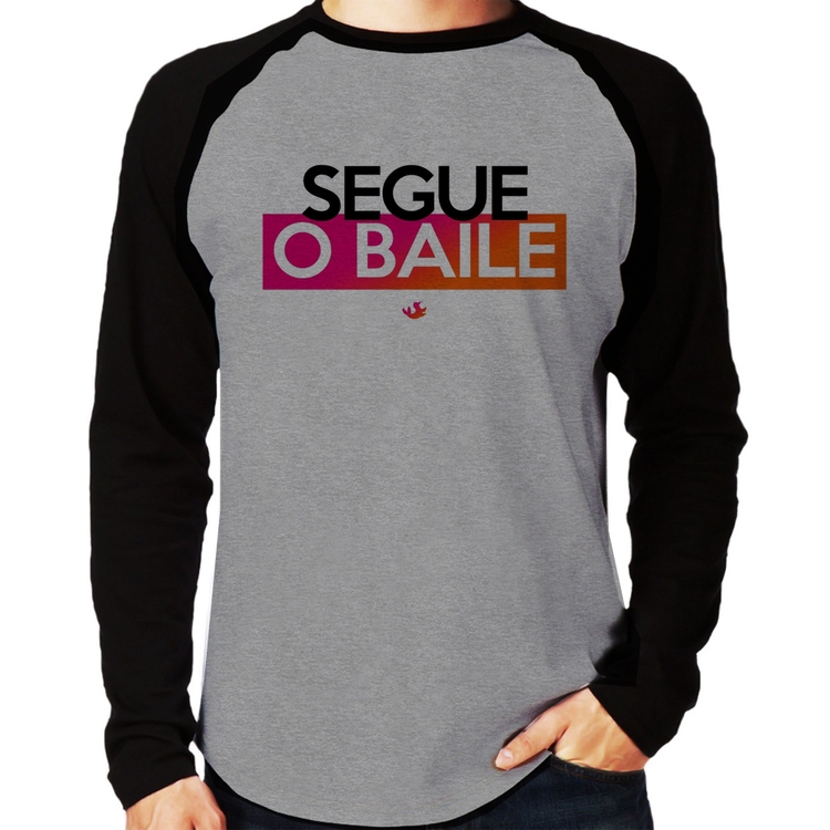 Camiseta Raglan Segue o baile Manga Longa - Cinza/Preto