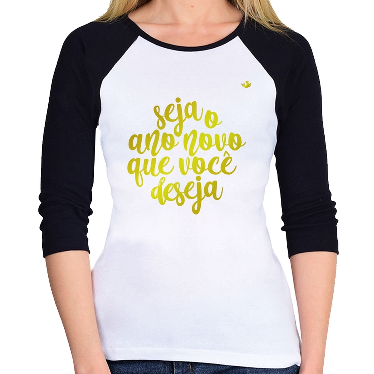Baby Look Raglan Seja o ano novo que você deseja Manga 3/4