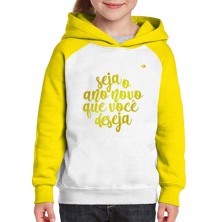 Moletom Infantil Seja o ano novo que você deseja - Branco/Amarelo