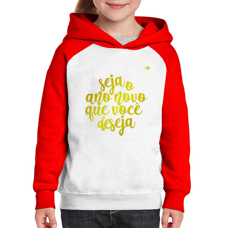 Moletom Infantil Seja o ano novo que você deseja - Branco/Vermelho