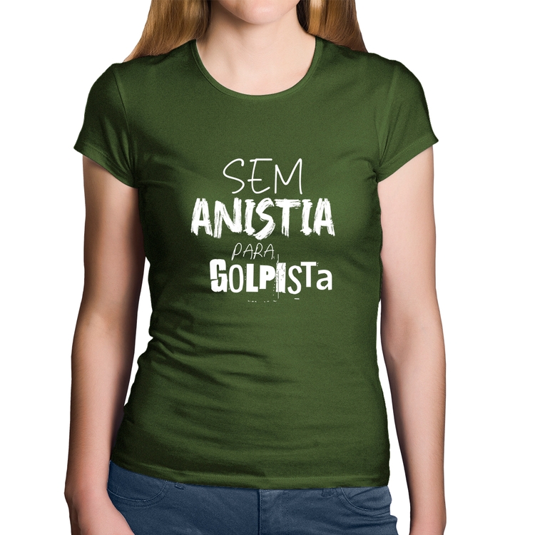 Baby Look Algodão Sem anistia para golpista - Musgo