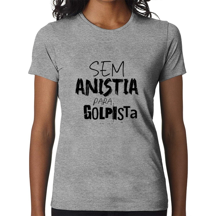 Baby Look Sem anistia para golpista - Cinza