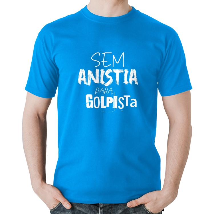 Camiseta Algodão Sem anistia para golpista - Azul