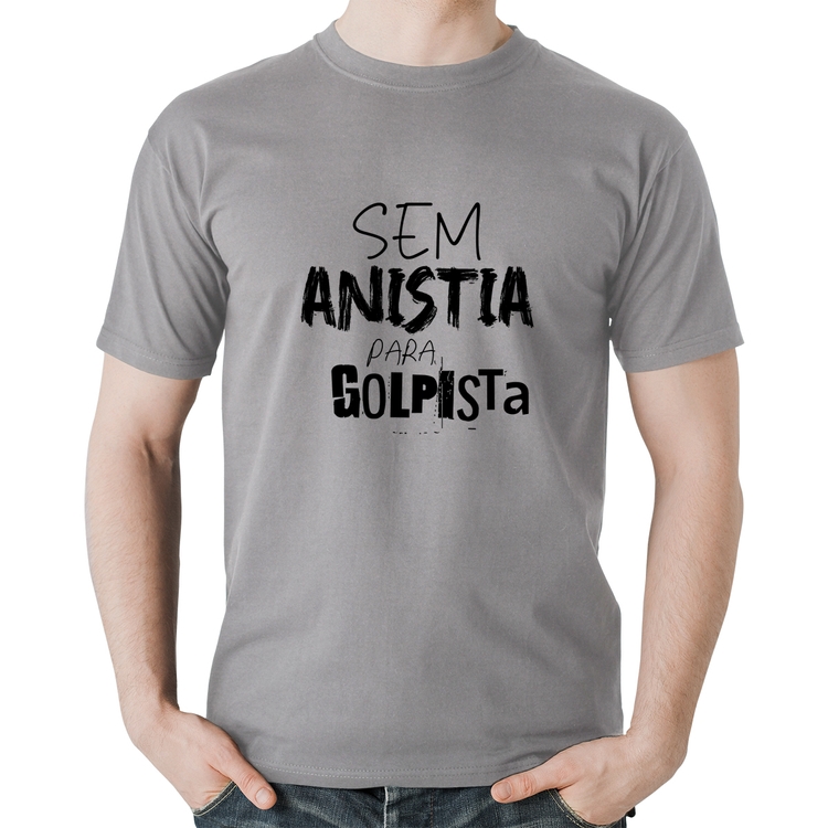 Camiseta Algodão Sem anistia para golpista - Cinza