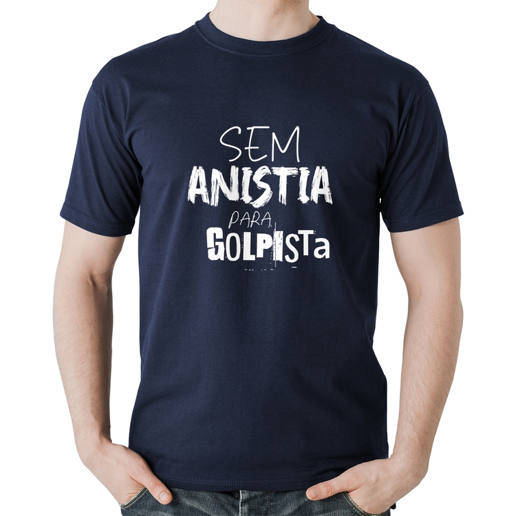 Camiseta Algodão Sem anistia para golpista - Marinho