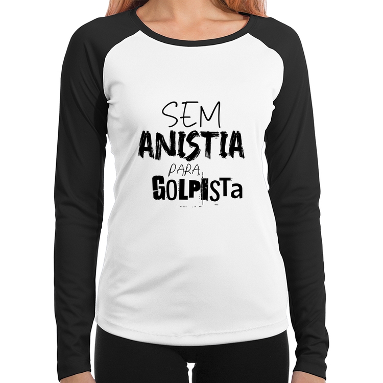 Baby Look Raglan Sem anistia para golpista Manga Longa