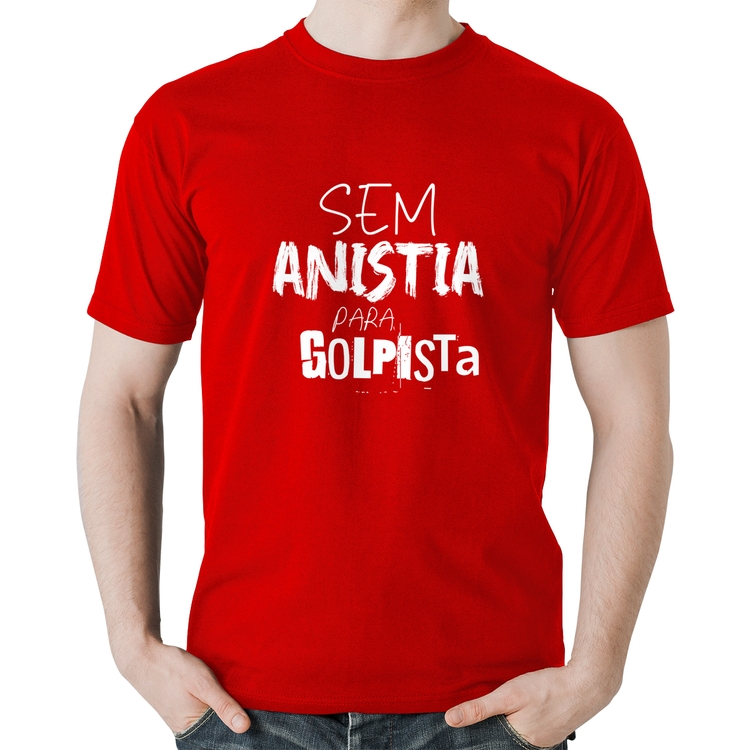 Camiseta Algodão Sem anistia para golpista - Vermelha