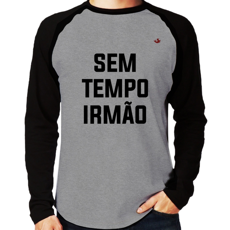Camiseta Raglan Sem tempo irmão Manga Longa - Cinza/Preto