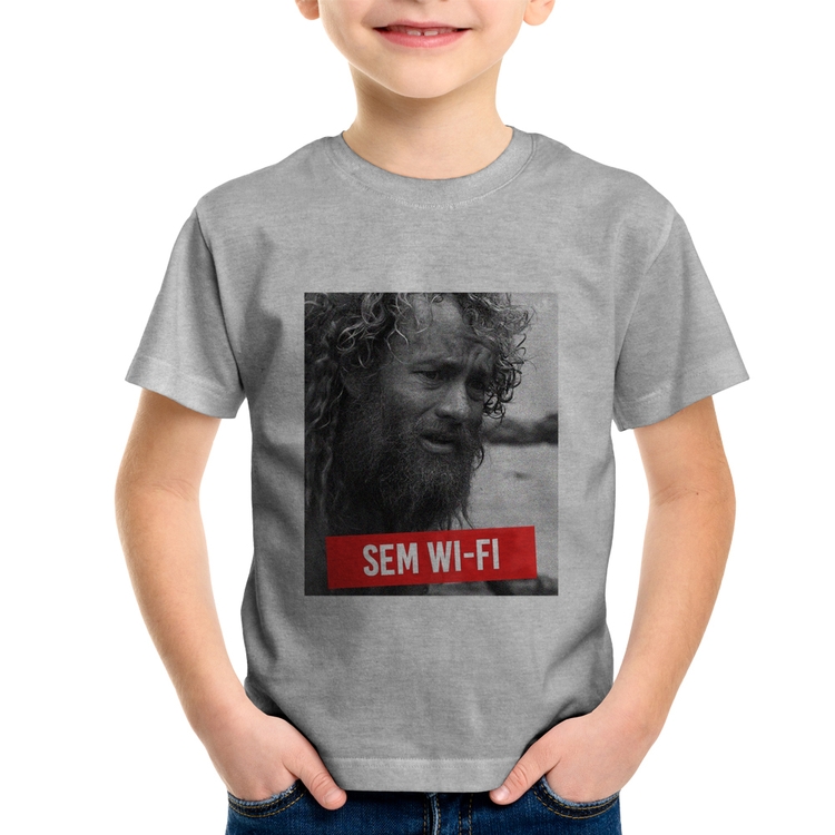 Camiseta Infantil Sem Wi-Fi - Cinza
