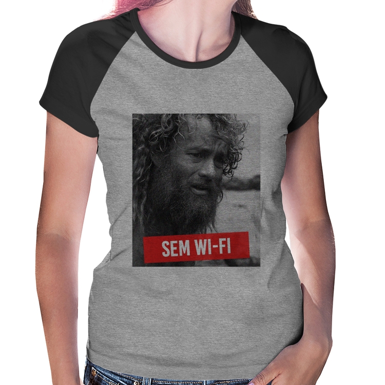 Baby Look Raglan Sem Wi-Fi - Cinza/Preto