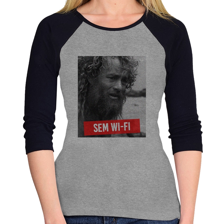 Baby Look Raglan Sem Wi-Fi Manga 3/4 - Cinza/Preto