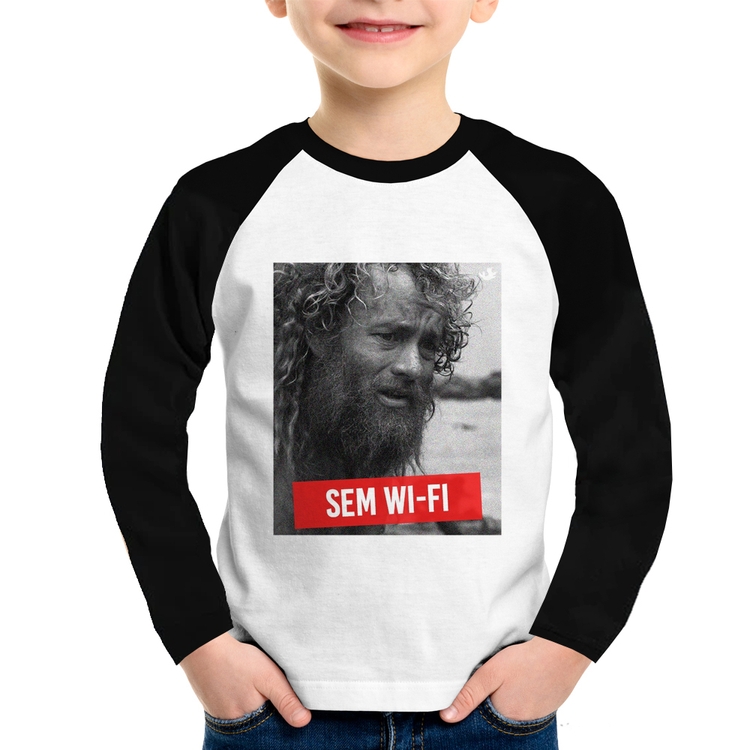 Camiseta Raglan Infantil Sem Wi-Fi Manga Longa