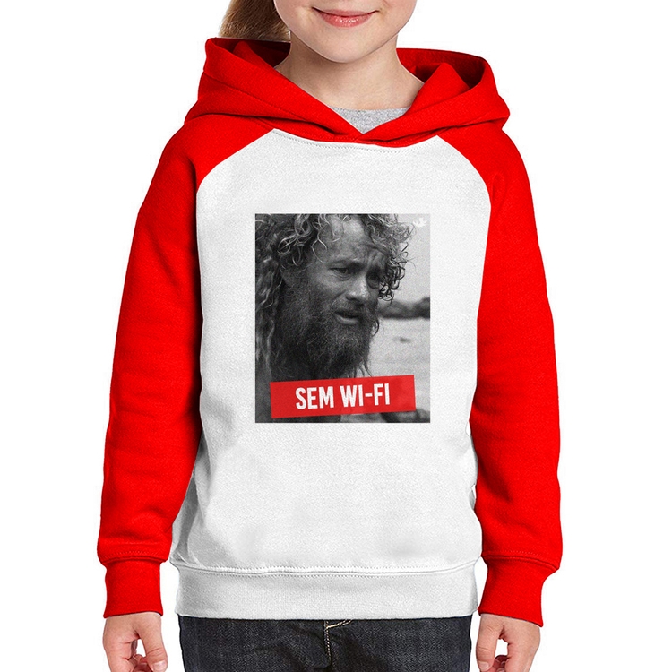 Moletom Infantil Sem Wi-Fi - Branco/Vermelho