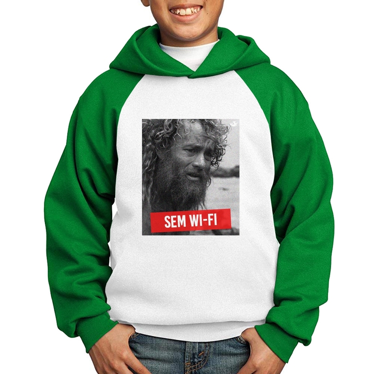 Moletom Infantil Sem Wi-Fi - Branco/Verde