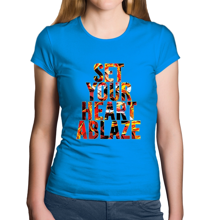 Baby Look Algodão Set your heart ablaze - Azul