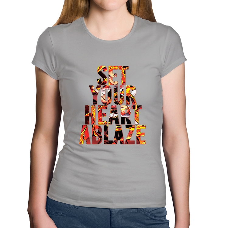 Baby Look Algodão Set your heart ablaze - Cinza