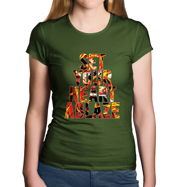 Baby Look Algodão Set your heart ablaze - Musgo