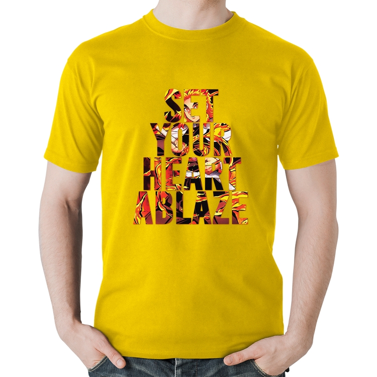 Camiseta Algodão Set your heart ablaze - Amarela