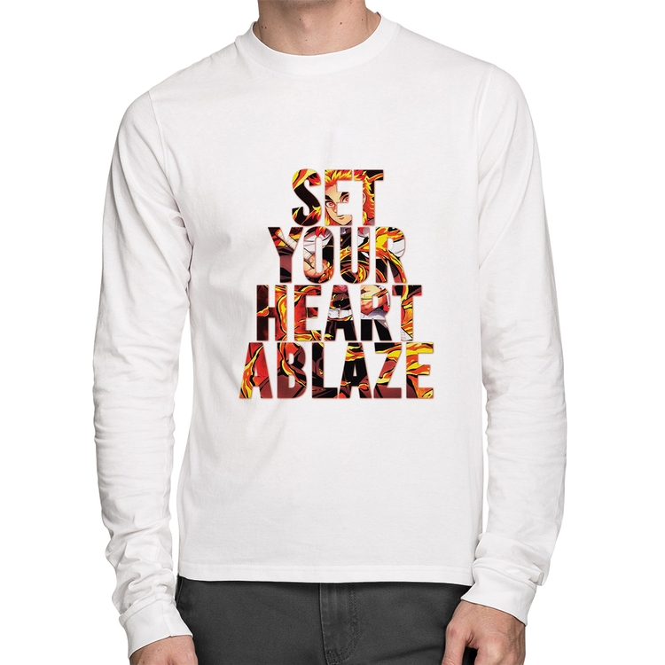 Camiseta Algodão Set your heart ablaze Manga Longa - Branca