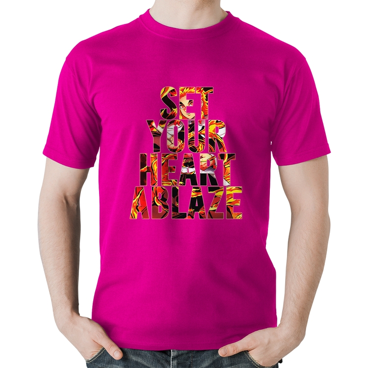 Camiseta Algodão Set your heart ablaze - Rosa