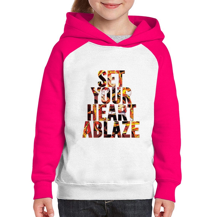 Moletom Infantil Set your heart ablaze - Branco/Rosa